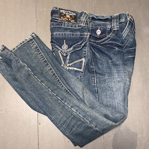 Hollywood The Jean People Size 16 Low Boot Cut Faded Denim Jeans - Picture 5 of 14